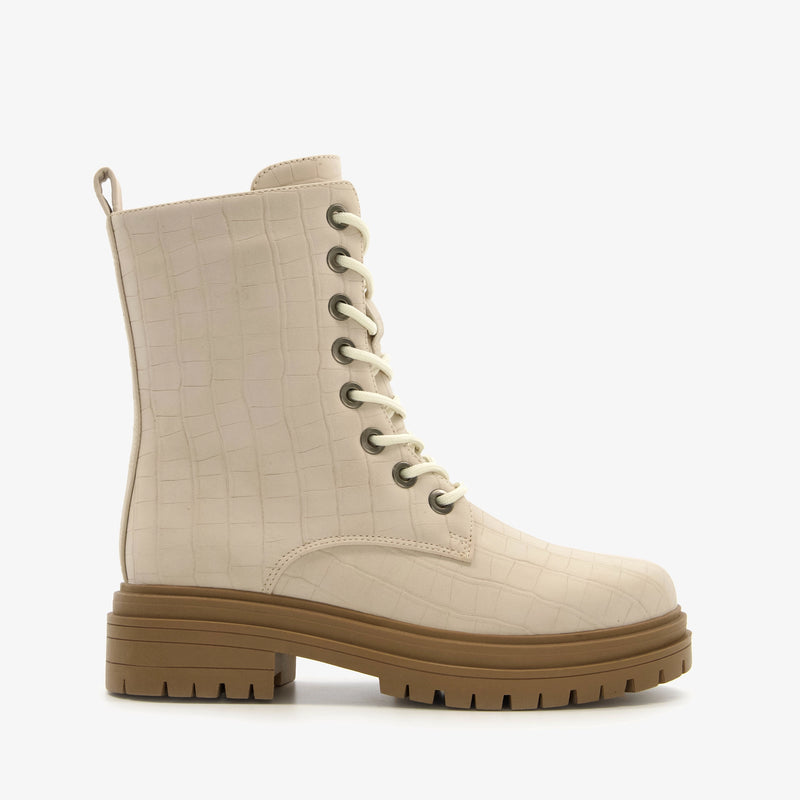 Orléans merk dames hoge boots laarzen met stevige zool leer beige wit 37 t/m 42