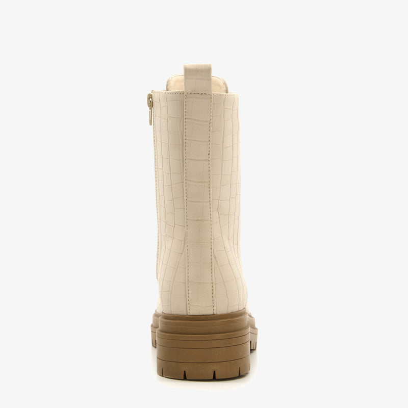 Orléans merk dames hoge boots laarzen met stevige zool leer beige wit 37 t/m 42