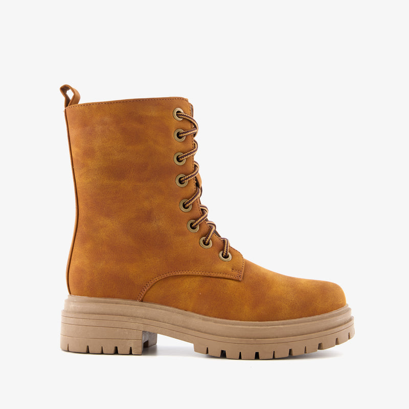 Orléans merk dames hoge boots laarzen met stevige zool leer legergroen zwart bruin cognac 37 t/m 41