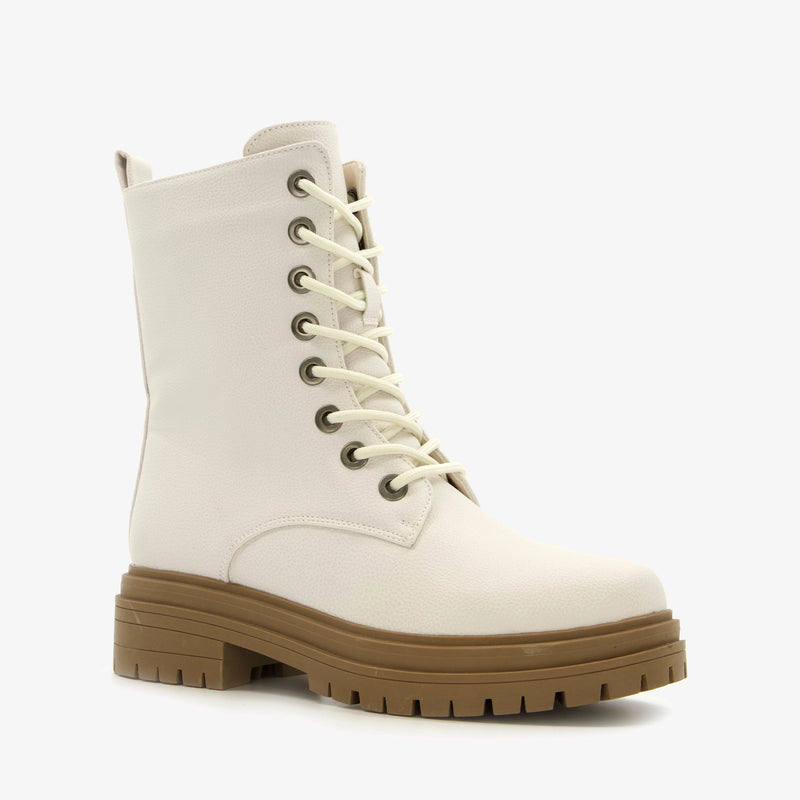 Orléans merk dames hoge boots laarzen met stevige zool leer beige wit 37 t/m 42