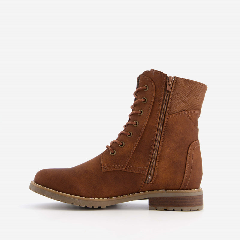 Orléans merk dames hoge boots laarzen veterschoenen met stevige zool leer zwart bruin cognac 37 t/m 41