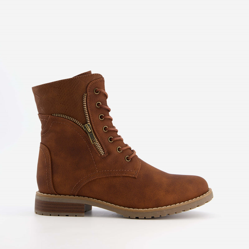 Orléans merk dames hoge boots laarzen veterschoenen met stevige zool leer zwart bruin cognac 37 t/m 41