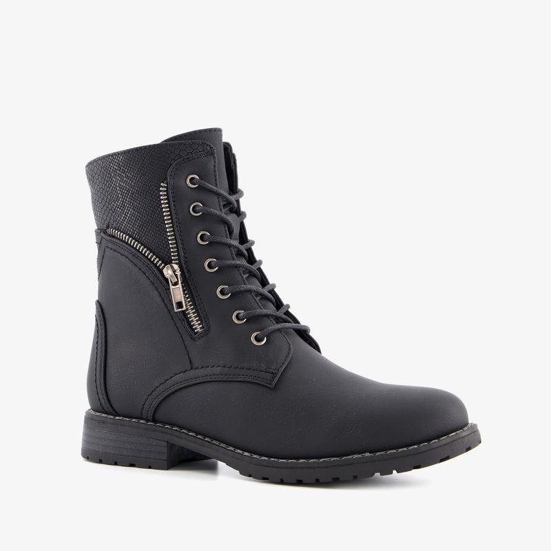 Orléans merk dames hoge boots laarzen veterschoenen met stevige zool leer zwart bruin cognac 37 t/m 41