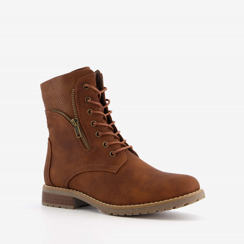 Orléans merk dames hoge boots laarzen veterschoenen met stevige zool leer zwart bruin cognac 37 t/m 41