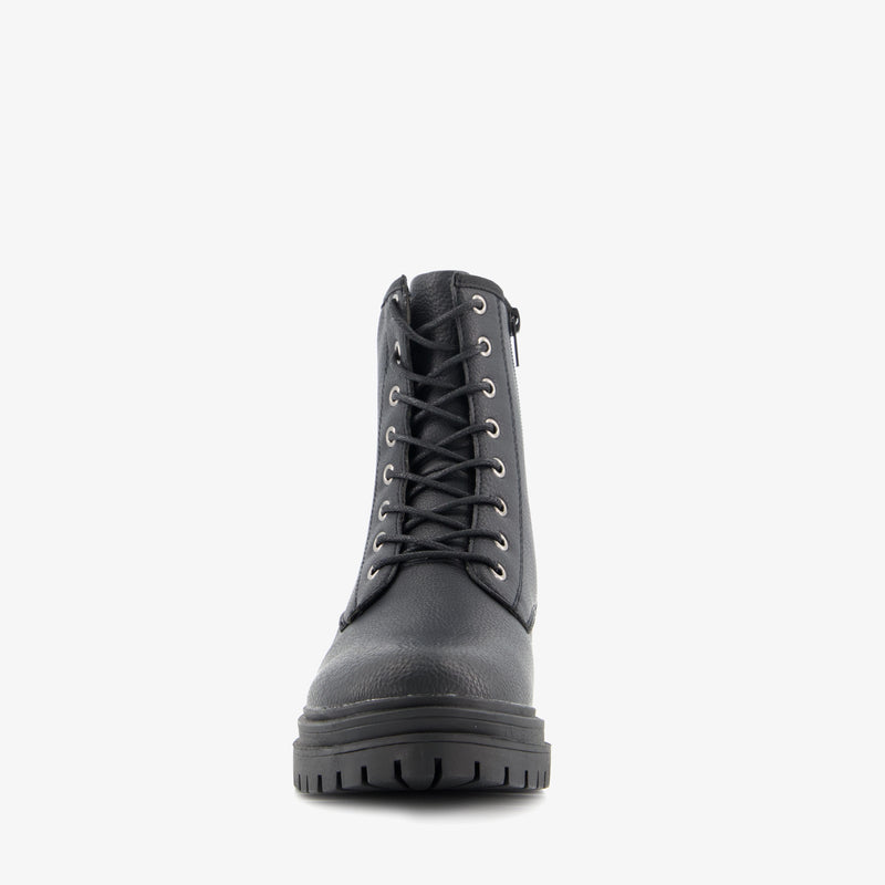 Botas altas de mujer marca Orléans botas zapatos con cordones y suela resistente piel negro 36 al 42