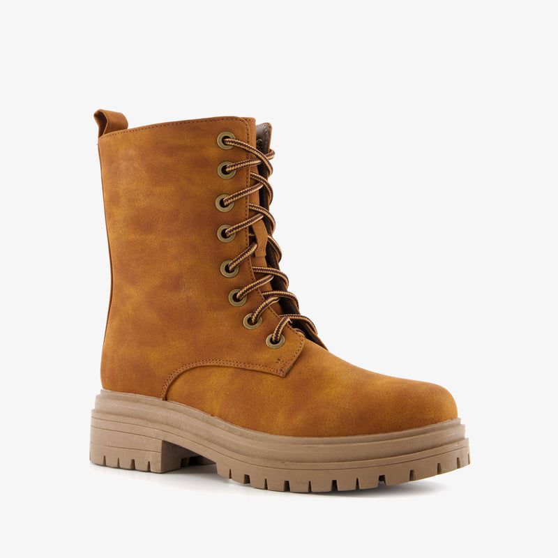 Orléans merk dames hoge boots laarzen met stevige zool leer legergroen zwart bruin cognac 37 t/m 41