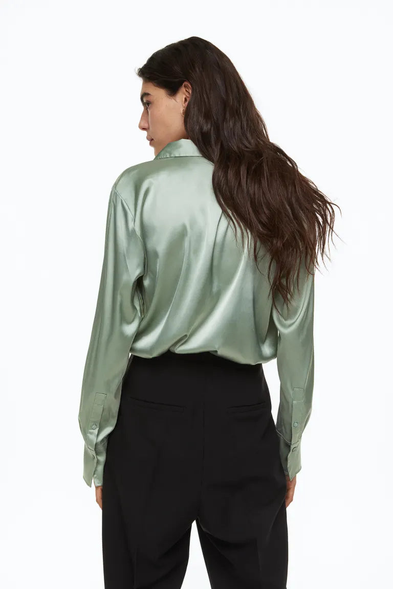 Dames Blouse overhemd zwart roomwit lichtroze lichtblauw lichtgroen kakigroen gestreept xs s m l xl xxl