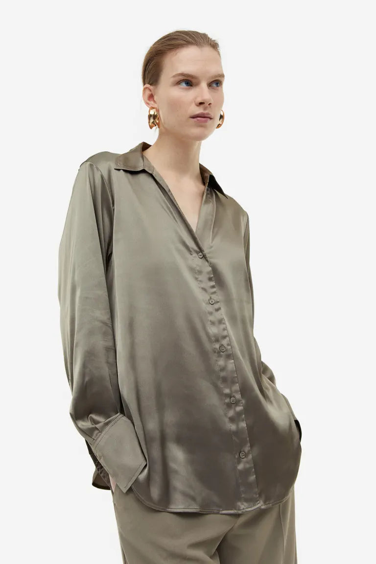 Dames Blouse overhemd zwart roomwit lichtroze lichtblauw lichtgroen kakigroen gestreept xs s m l xl xxl